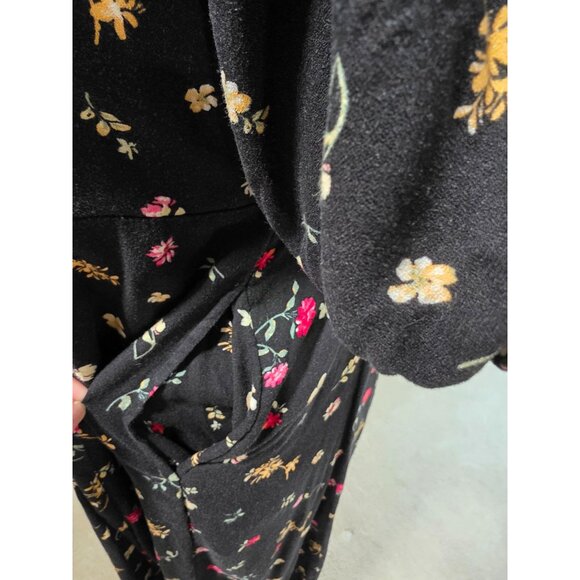 Floral Puff Sleeve Midi Dress With Pockets Black Multicolor - Picture 5 of 9